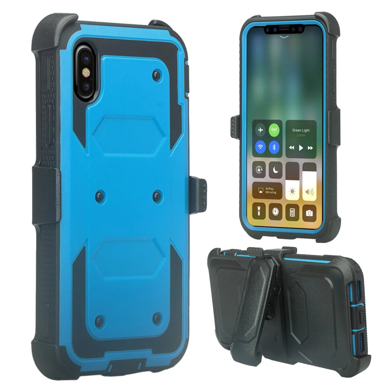 Apple iPhone XS Max Case, Apple A1921 Case,  Triple Protection 3-1 w/ Built in Screen Protector Heavy Duty Holster Shell Combo Case - Blue