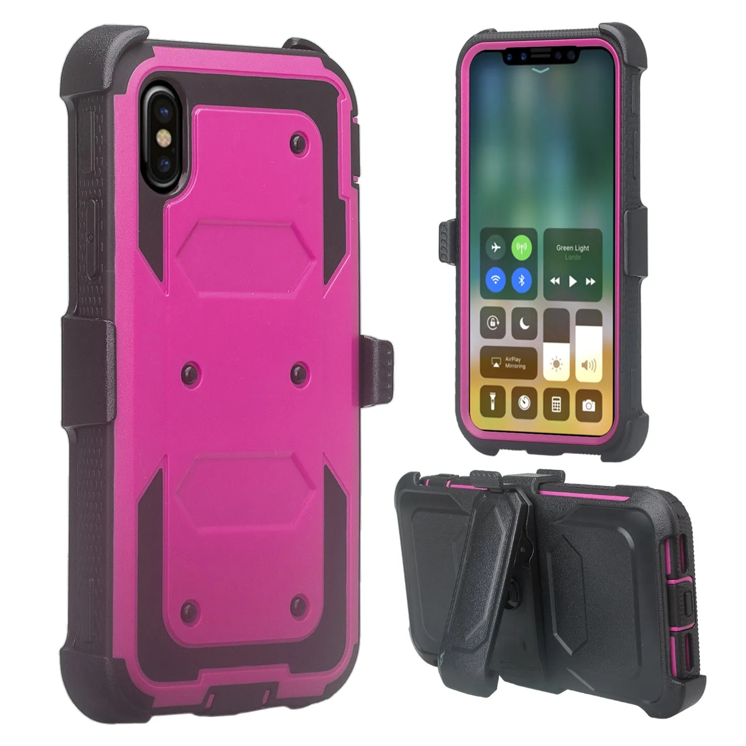 Apple iPhone XS Max Case, Apple A1921 Case,  Triple Protection 3-1 w/ Built in Screen Protector Heavy Duty Holster Shell Combo Case - Purple