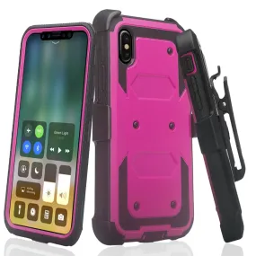Apple iPhone XS Max Case, Apple A1921 Case,  Triple Protection 3-1 w/ Built in Screen Protector Heavy Duty Holster Shell Combo Case - Purple