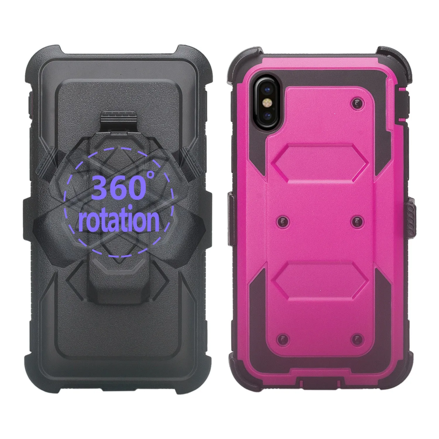 Apple iPhone XS Max Case, Apple A1921 Case,  Triple Protection 3-1 w/ Built in Screen Protector Heavy Duty Holster Shell Combo Case - Purple