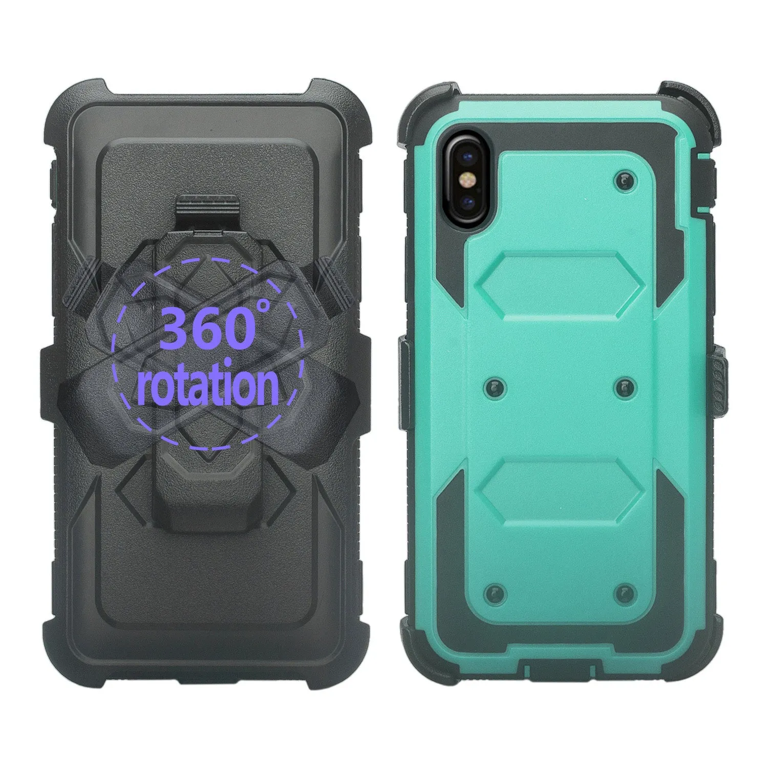 Apple iPhone XS Max Case, Apple A1921 Case,  Triple Protection 3-1 w/ Built in Screen Protector Heavy Duty Holster Shell Combo Case - Teal