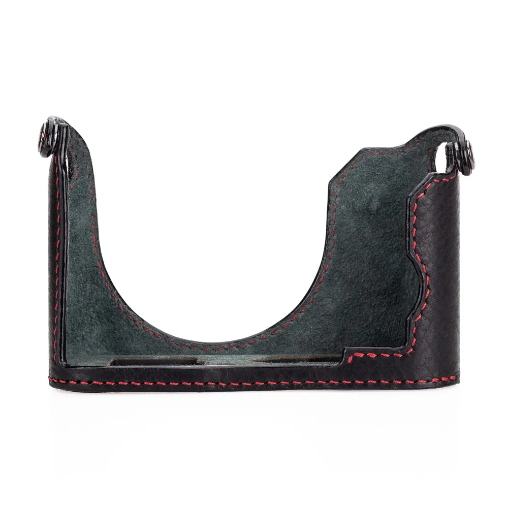 Arte di Mano Leica Q3 Half Case (Type 2-TR, Snap Secured, Tripod Mount) - Rally Black with Red Stitching