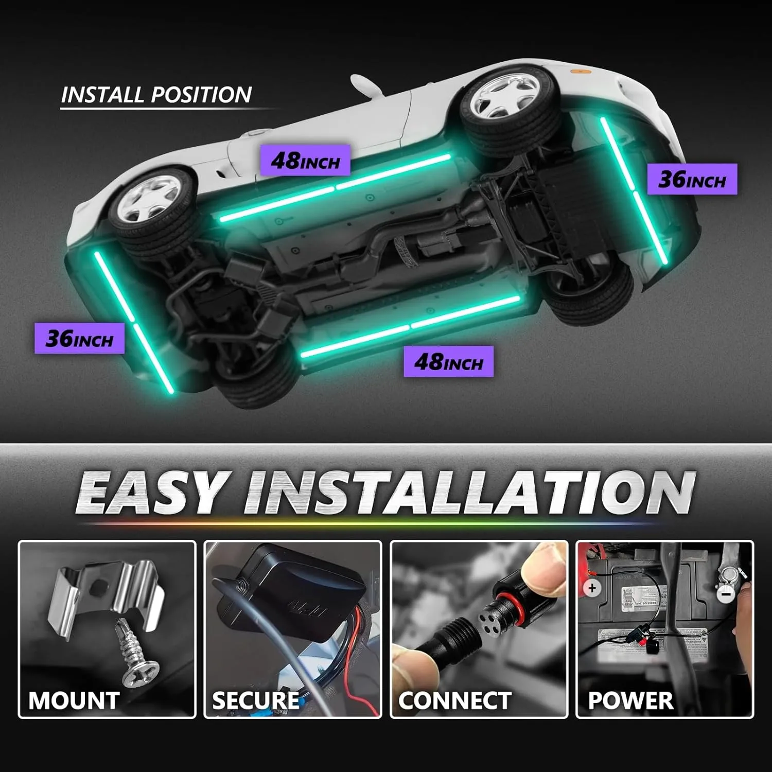 AURA PRO Exterior Pack Bundle ( Wheel Well LED Kit   Grille LED Kit   Underglow LED Kit ) - Bluetooth Enabled APP
