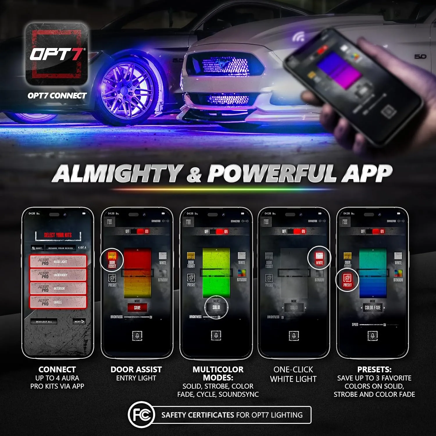 AURA PRO Exterior Pack Bundle ( Wheel Well LED Kit   Grille LED Kit   Underglow LED Kit ) - Bluetooth Enabled APP