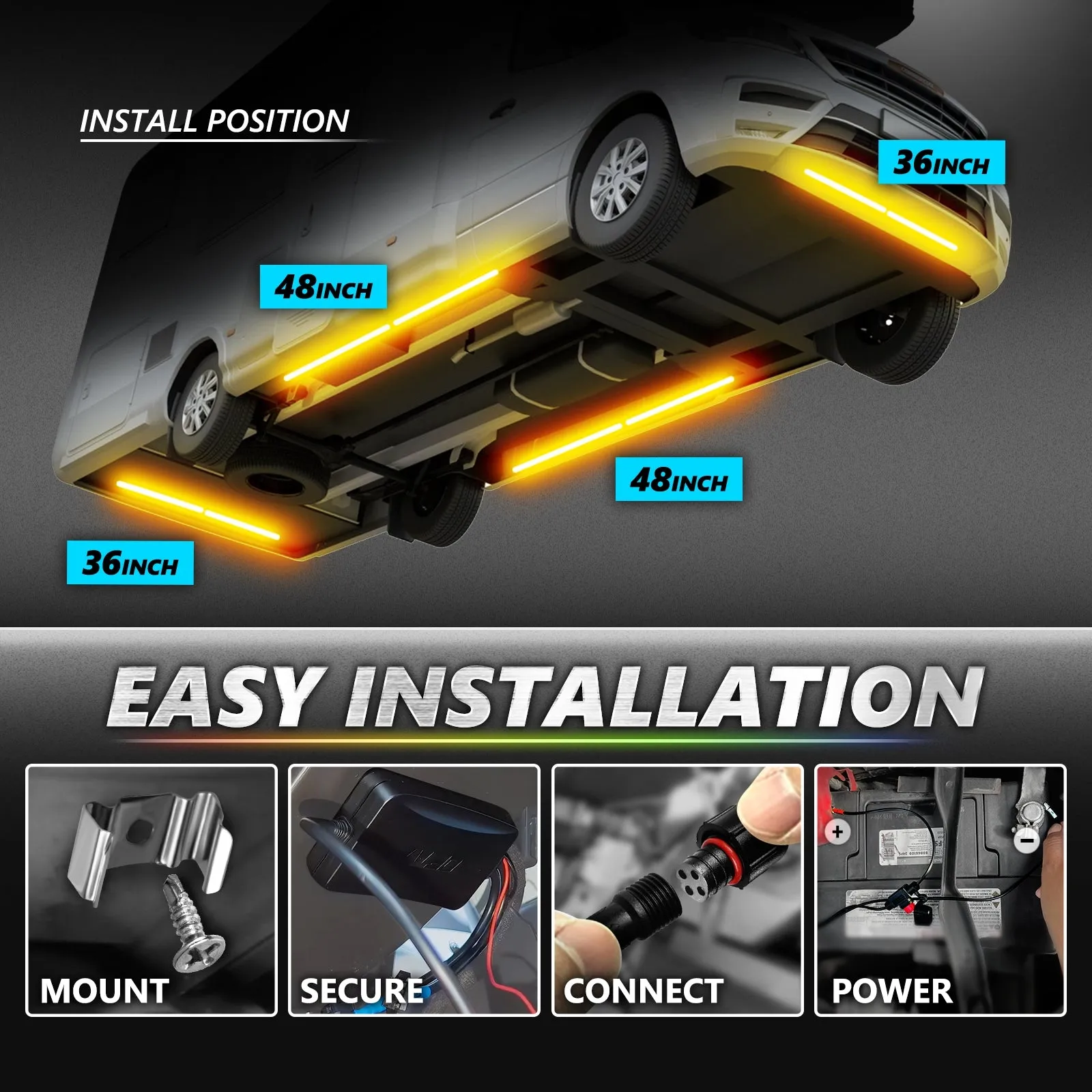 AURA PRO RV LED Aluminum Underglow Lighting Kit - Bluetooth Enabled APP Full Color Spectrum