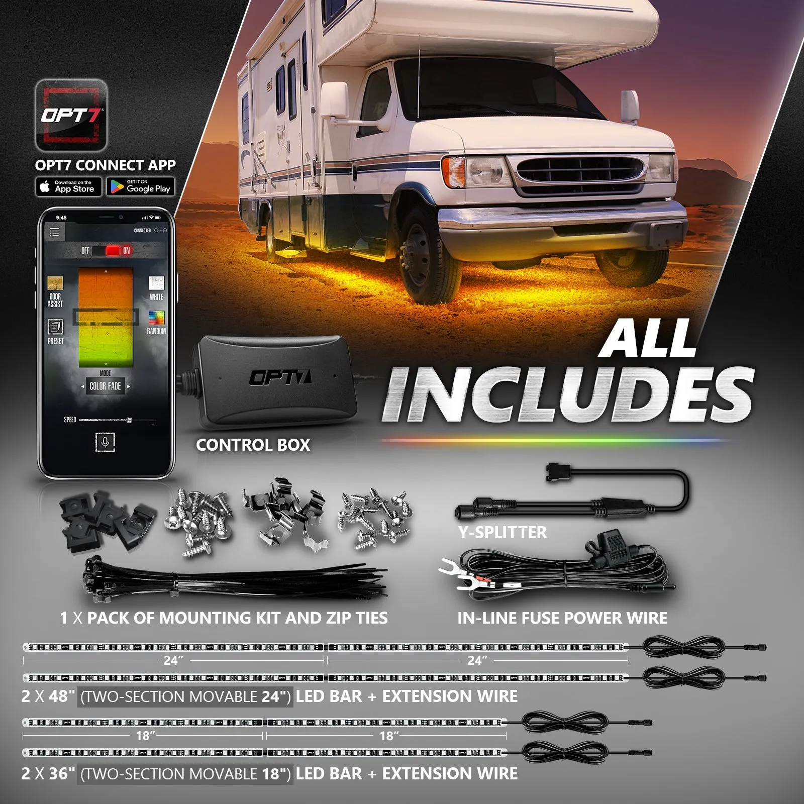 AURA PRO RV LED Aluminum Underglow Lighting Kit - Bluetooth Enabled APP Full Color Spectrum