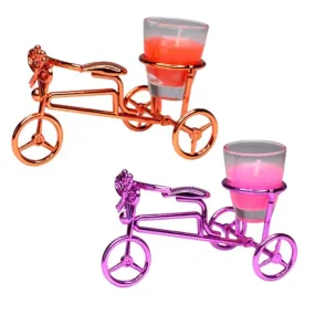 Baal Multicolor Cycle Shape Tea Light Glass Candles/Diwali Candles for Home and Office Decor Ideal Gift for Family(Set of 2)