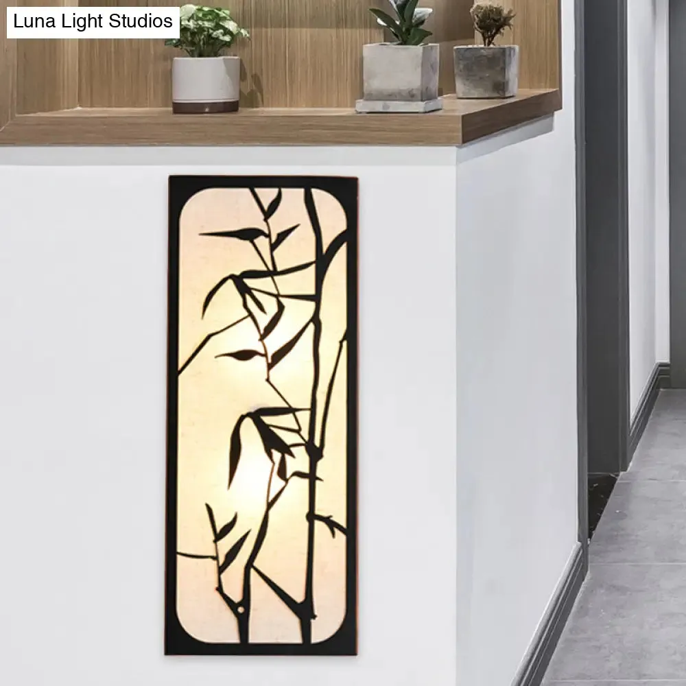 Bamboo Leaf Mural Light: Chinese Style 5-Bulb Wall Mounted Lamp, Fabric Cuboid, Black