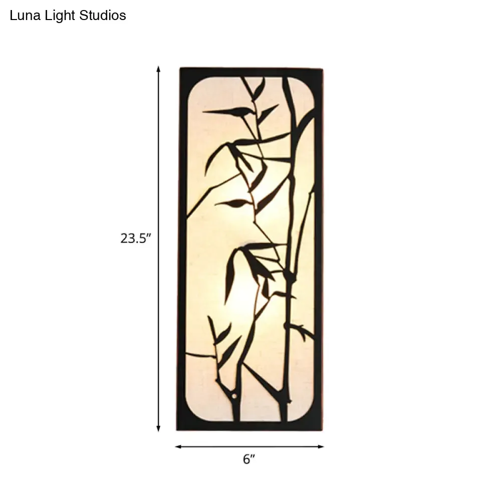 Bamboo Leaf Mural Light: Chinese Style 5-Bulb Wall Mounted Lamp, Fabric Cuboid, Black