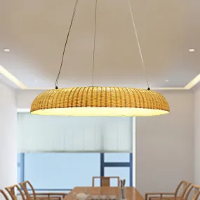 Bamboo LED Pendant Lamp - Handwoven Chinese Hanging Light for Dining Room in Beige