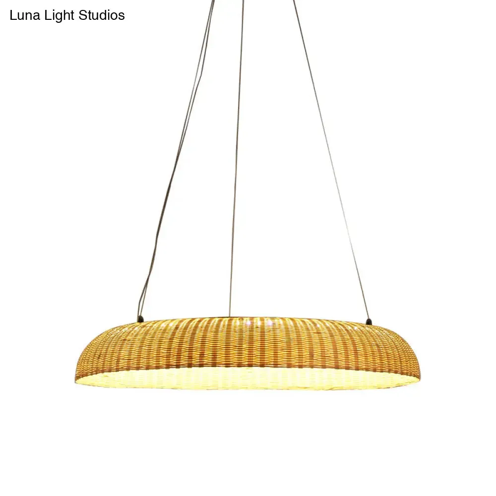 Bamboo LED Pendant Lamp - Handwoven Chinese Hanging Light for Dining Room in Beige