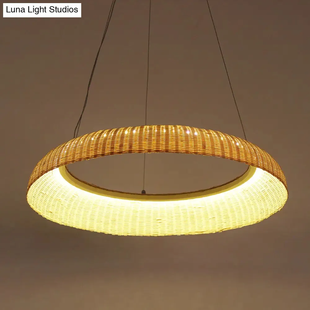 Bamboo LED Pendant Lamp - Handwoven Chinese Hanging Light for Dining Room in Beige