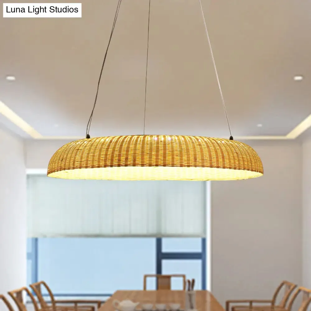 Bamboo LED Pendant Lamp - Handwoven Chinese Hanging Light for Dining Room in Beige