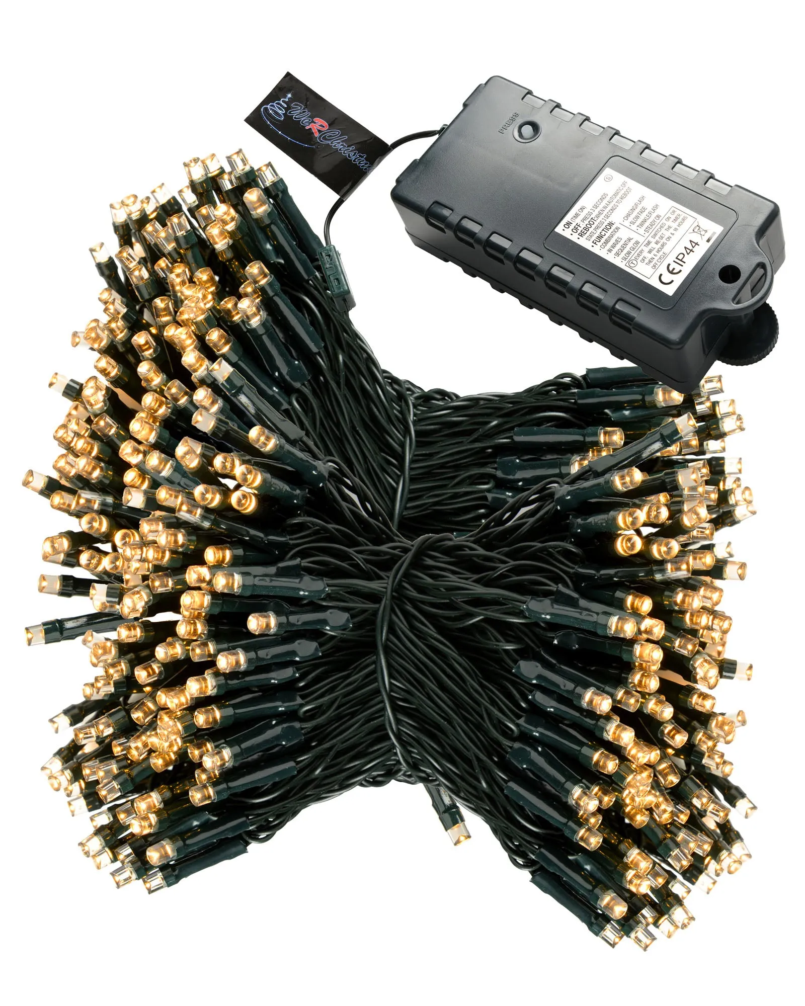 Battery Operated Multi-Function 200 LED Light String with Timer, Warm White