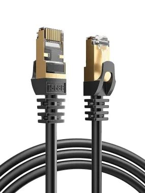BaymroTech Cat 7 Ethernet Cable 30ft, 10Gbps 600MHz High Speed Internet Patch Cord, 28AWG Weatherproof Cable, with Shielded Gold Plated RJ45 Connector for Switch, Modems, Routers, Black Round Cable