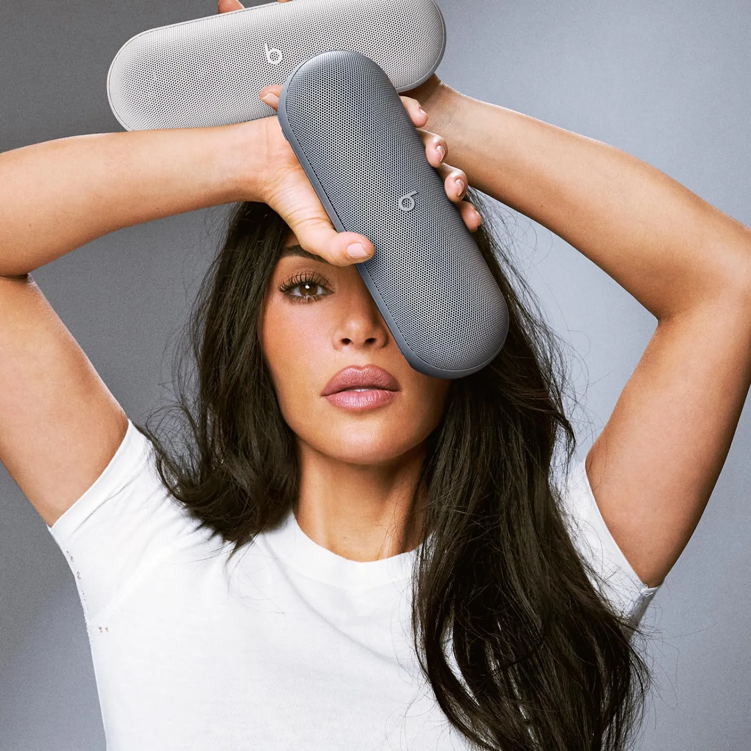 Beats Pill x Kim Kardashian - Wireless Bluetooth Speaker and Portable Charger via USB-C - Up to 24 Hours Battery Life, IP67 Water Resistant, Apple & Android Compatible, Built-in Mic – Light Gray