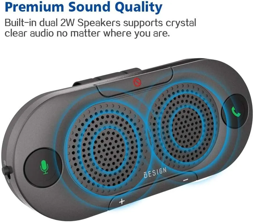Besign BK06 Bluetooth 5.0 in Car Speakerphone with Visor Clip, Wireless Car Kit for Handsfree Talking, Motion Auto On, Siri Google Assistant Support,