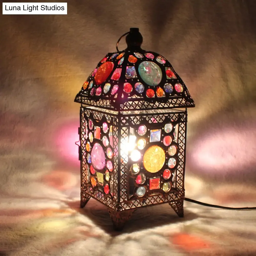 Black Metal Lantern Nightstand Light for Cozy Living Room Ambience