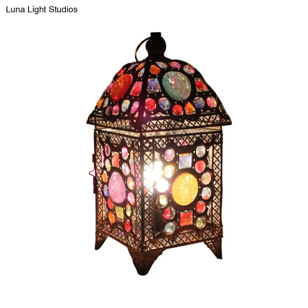 Black Metal Lantern Nightstand Light for Cozy Living Room Ambience