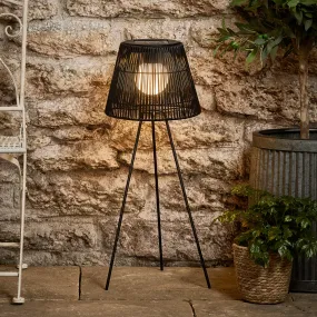 Black Wicker Solar Tripod Floor Lamp