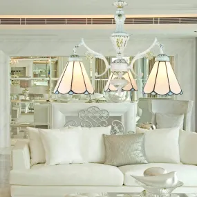 Blue Stained Glass Pendant Chandelier with Traditional Pattern for Indoor Dining