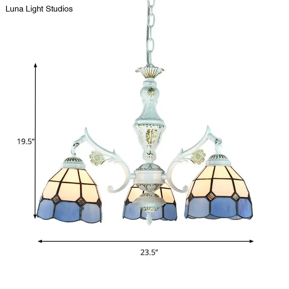 Blue Stained Glass Pendant Chandelier with Traditional Pattern for Indoor Dining