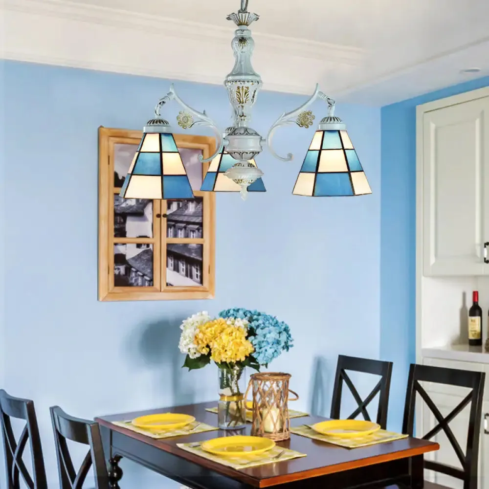 Blue Stained Glass Pendant Chandelier with Traditional Pattern for Indoor Dining