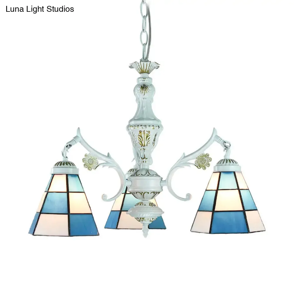Blue Stained Glass Pendant Chandelier with Traditional Pattern for Indoor Dining