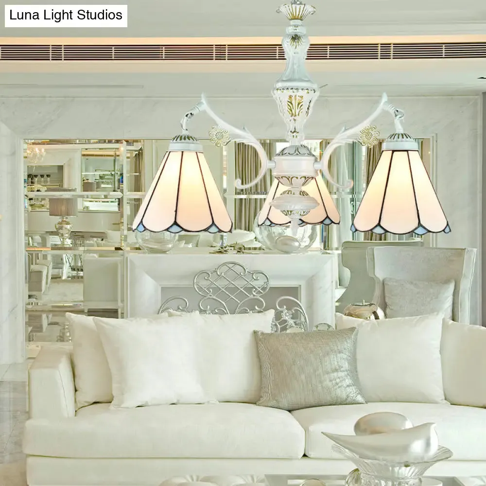 Blue Stained Glass Pendant Chandelier with Traditional Pattern for Indoor Dining