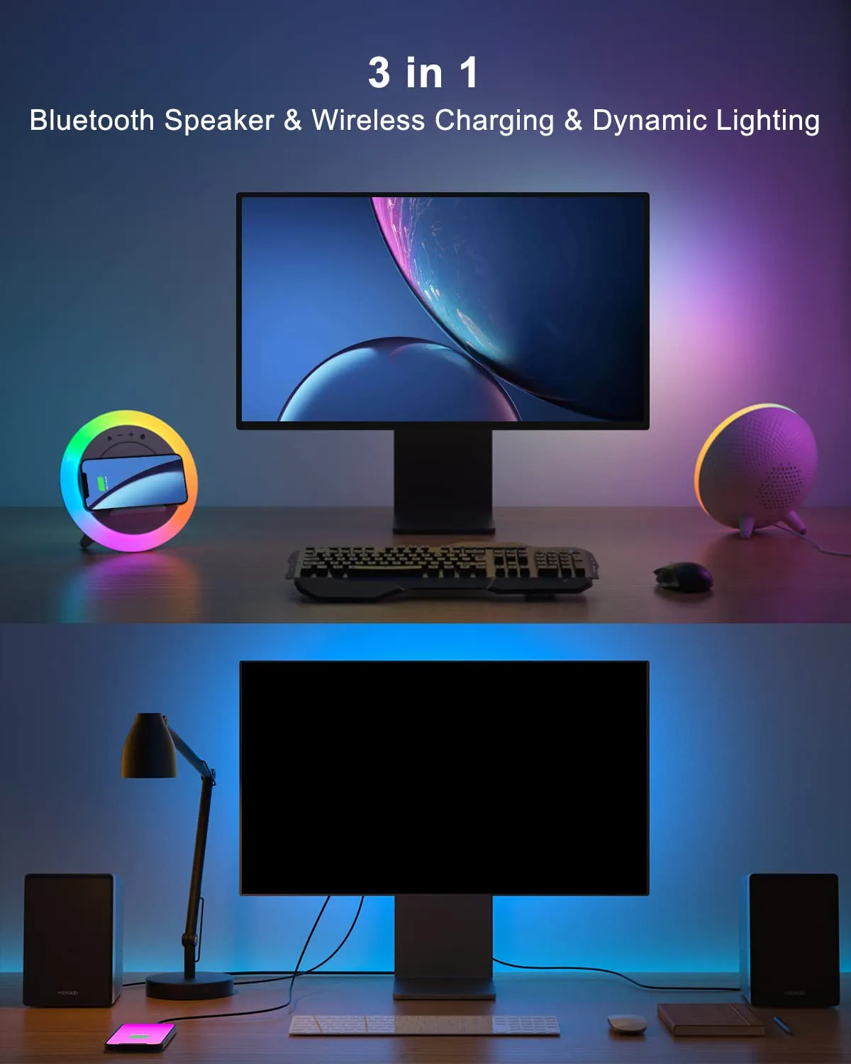 Bluetooth Speaker with Lights, Wireless Charging Speaker, Best Birthday Gift Ideas Teenage,Applicable for Bedroom/Teen Girl Gifts/Please use The Original Adapter(5W Wireless Charging)