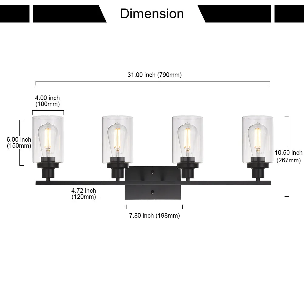 BONLICHT 4 Lights Sconces Wall Lighting Black with Clear Glass Shade