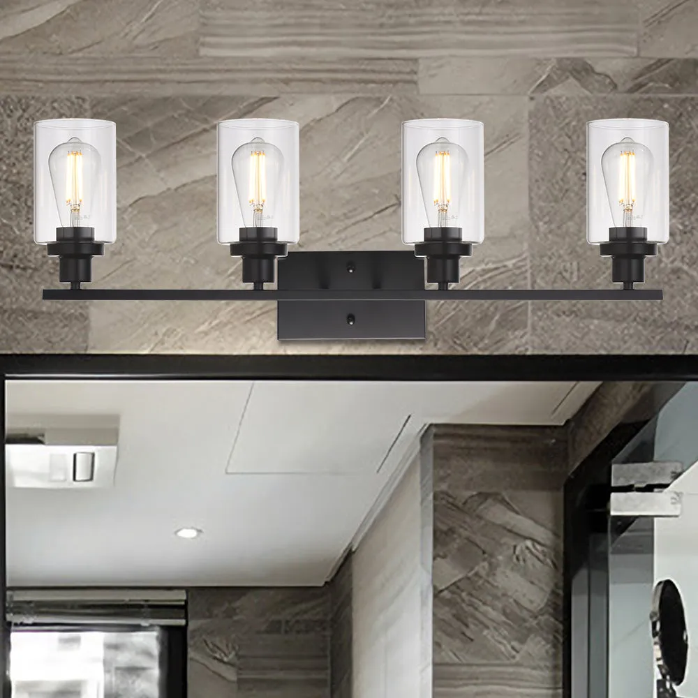 BONLICHT 4 Lights Sconces Wall Lighting Black with Clear Glass Shade