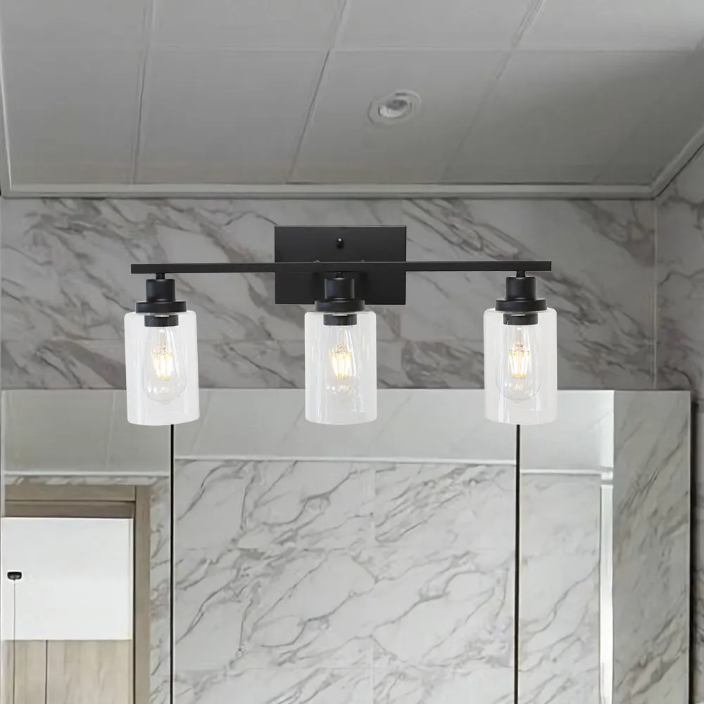 BONLICHT Bathroom Vanity Light Fixtures 3 Lights Wall Sconce Black with Clear Glass Shade