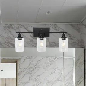 BONLICHT Bathroom Vanity Light Fixtures 3 Lights Wall Sconce Black with Clear Glass Shade