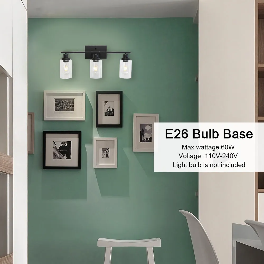 BONLICHT Bathroom Vanity Light Fixtures 3 Lights Wall Sconce Black with Clear Glass Shade