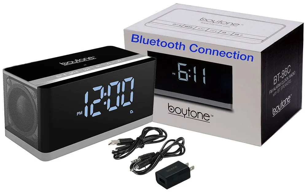 Boytone Bluetooth 4.1 Portable Alarm Clock Radio Wireless Speaker
