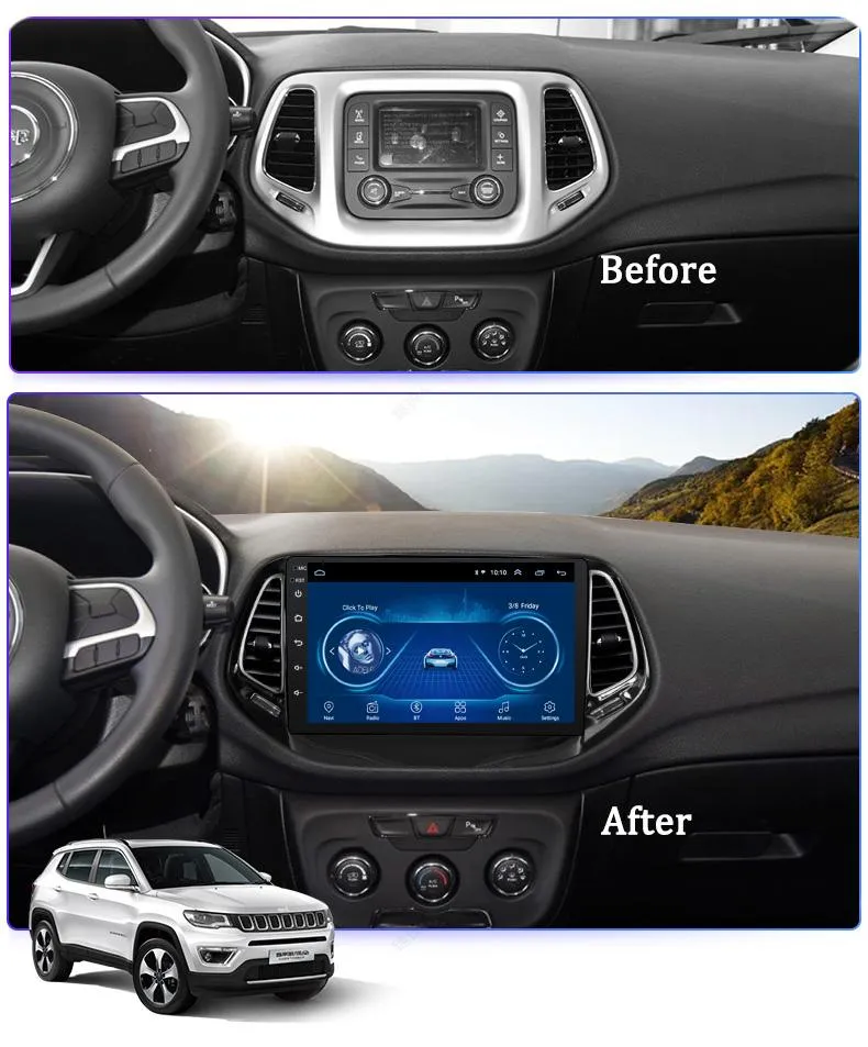 Car Dealz 9" Android 10.0 For Jeep Compass 2016-2018 In Dash Plus OEM Fascia