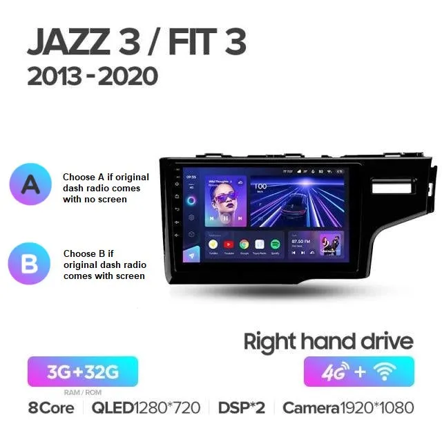Car Dealz Elite 4G Data Model 10.2" Android 12.0 For Honda Jazz Fit 3 2015 - 2020 In Dash Plus OEM Fascia