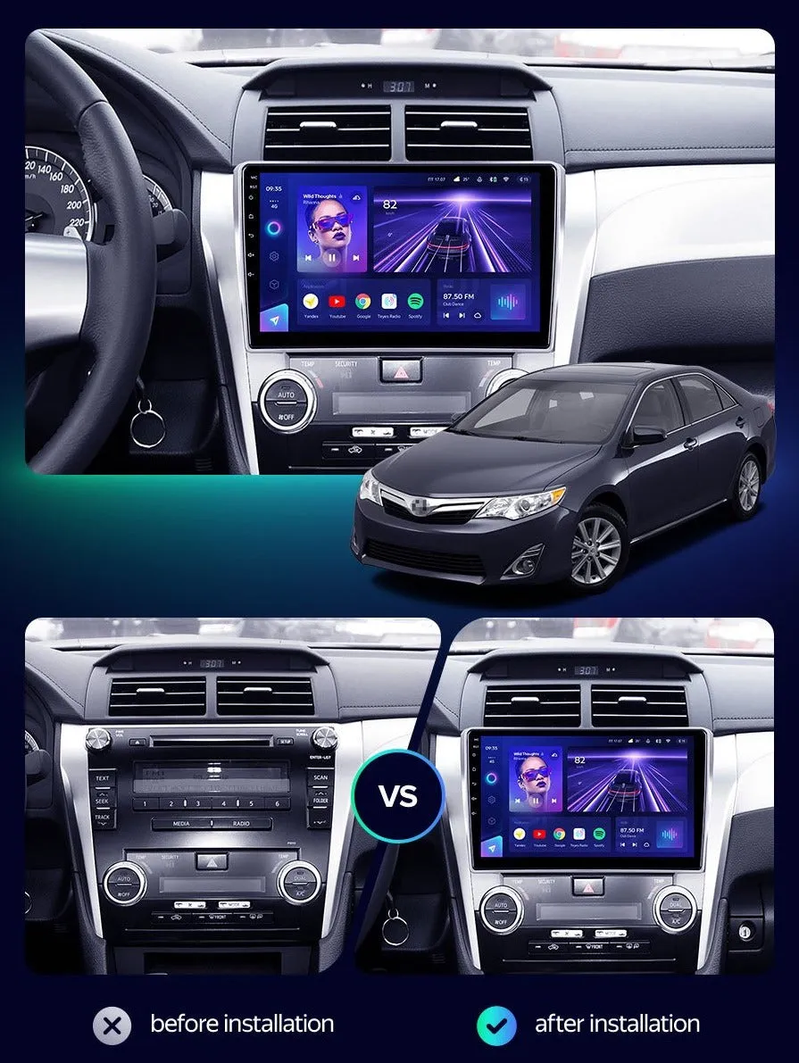 Car Dealz Elite 4G Data Model 10.2" Android 12.0 For Toyota Camry 7 XV 50 55 2011 - 2014 In Dash Plus OEM Fascia