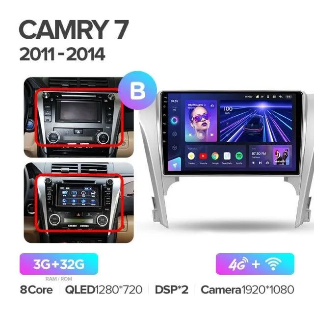 Car Dealz Elite 4G Data Model 10.2" Android 12.0 For Toyota Camry 7 XV 50 55 2011 - 2014 In Dash Plus OEM Fascia