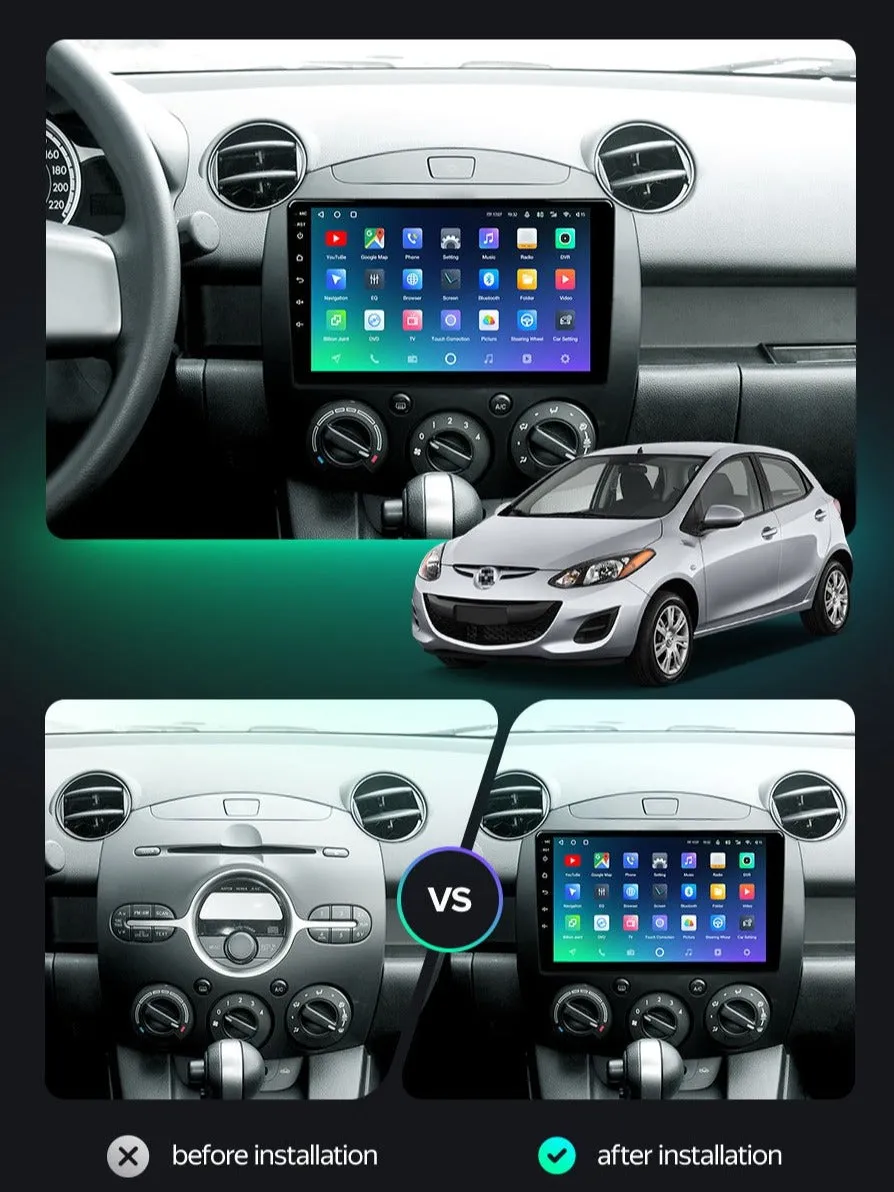 Car Dealz Premium Advanced 4G Data Model 10.2" Android 12.0 For Mazda 2 DE 2007 - 2014 In Dash Plus OEM Fascia