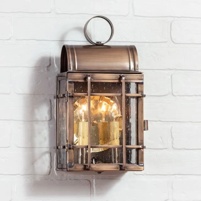 Carriage House Outdoor Wall Light in Solid Weathered Brass - 2 Light