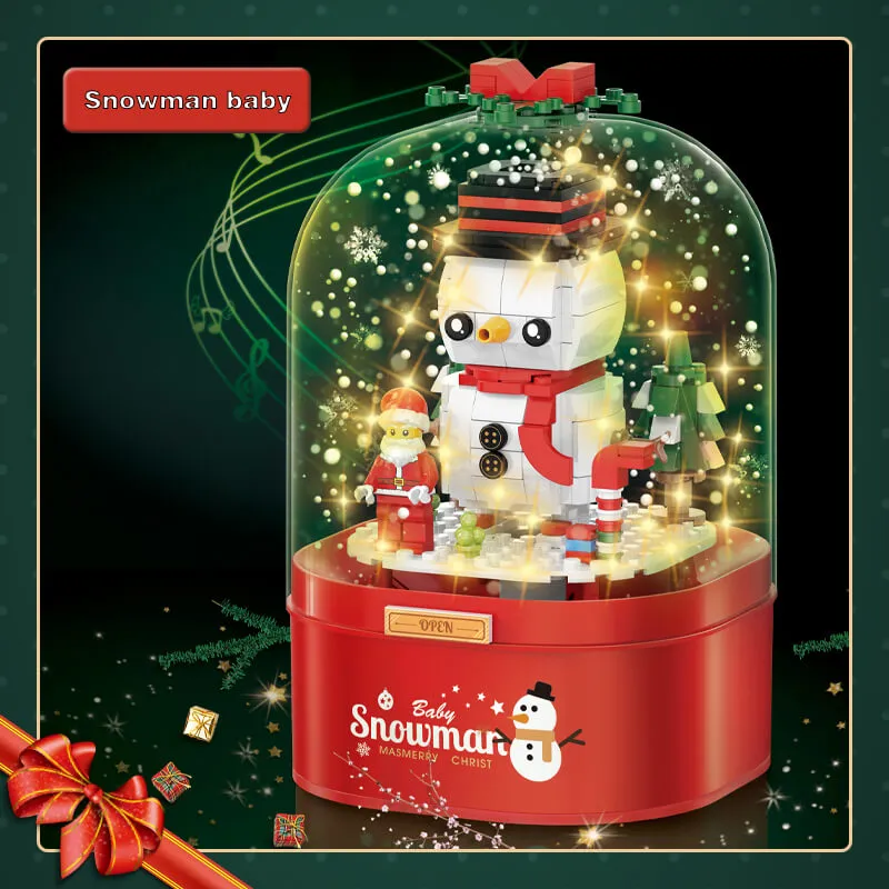 Christmas Building Block Music Box Home decoration with Automatic Snow LED for Boys Grils Christmas Gift