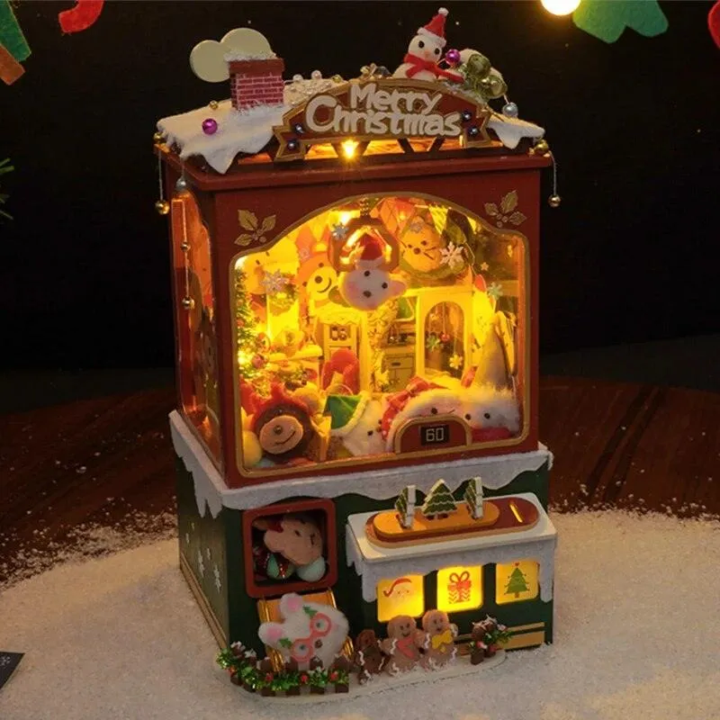 Christmas Music Box Dollhouse DIY Dollhouse Kit Christmas Claw Machine Toys Crane