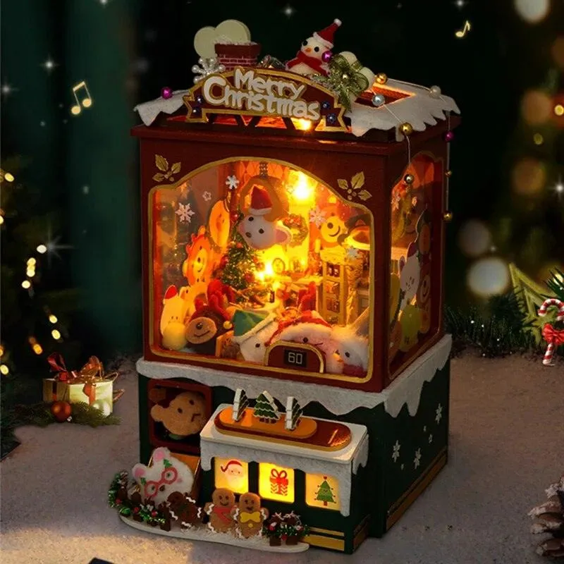 Christmas Music Box Dollhouse DIY Dollhouse Kit Christmas Claw Machine Toys Crane