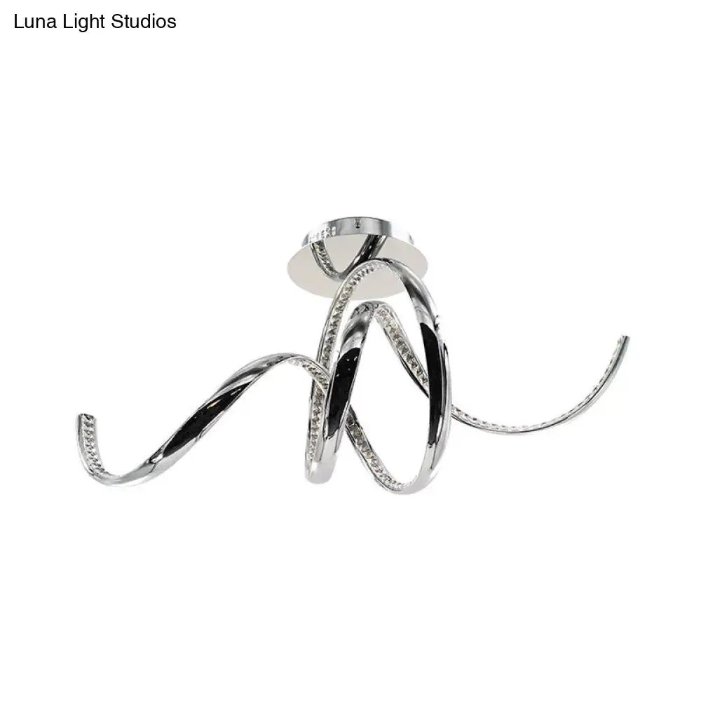 Chrome LED Ceiling Fixture with Crystal Twist Design and Dual Lighting (Warm/White)