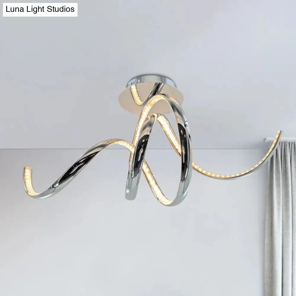 Chrome LED Ceiling Fixture with Crystal Twist Design and Dual Lighting (Warm/White)