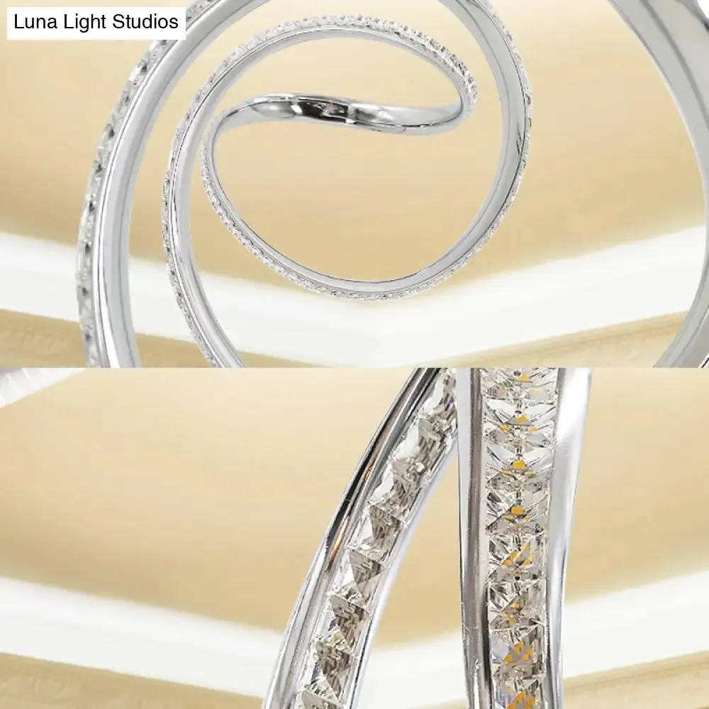 Chrome LED Ceiling Fixture with Crystal Twist Design and Dual Lighting (Warm/White)