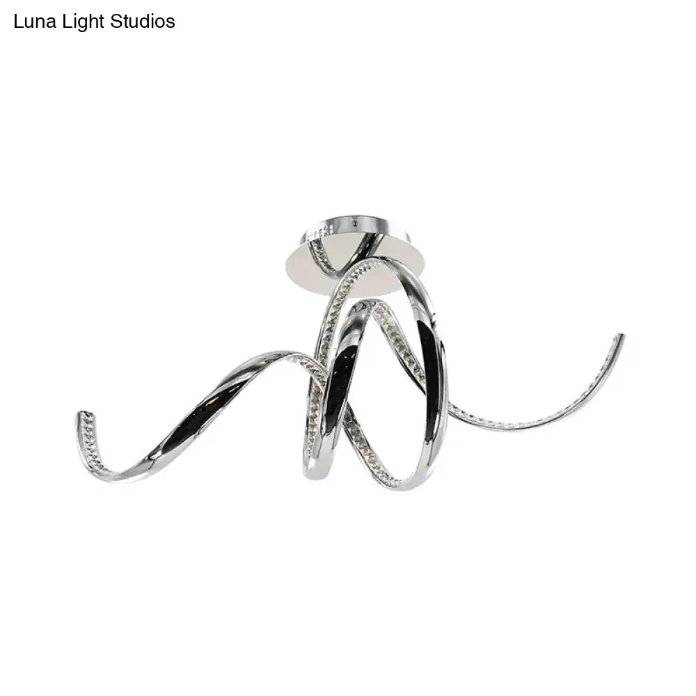 Chrome LED Ceiling Fixture with Crystal Twist Design and Dual Lighting (Warm/White)