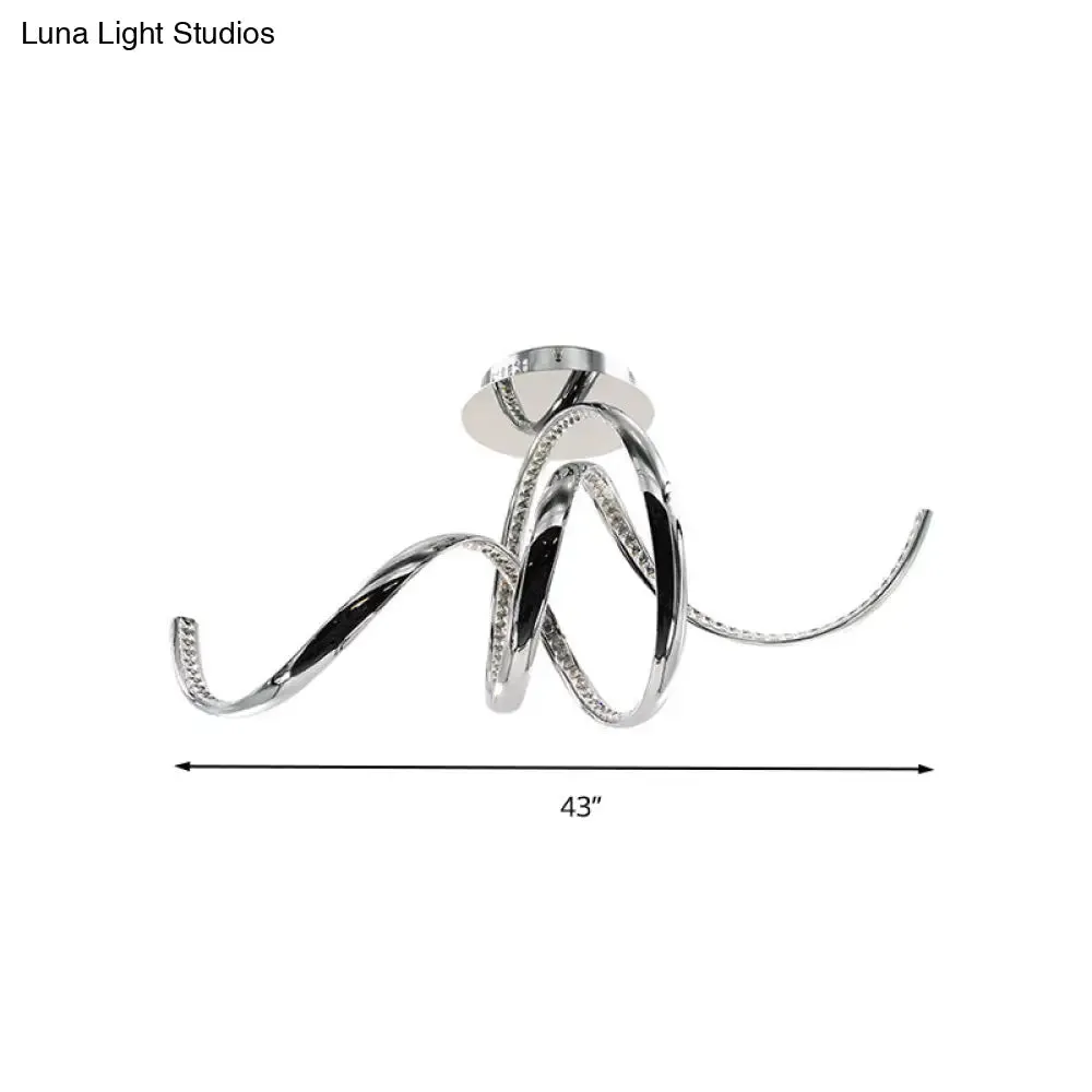Chrome LED Ceiling Fixture with Crystal Twist Design and Dual Lighting (Warm/White)